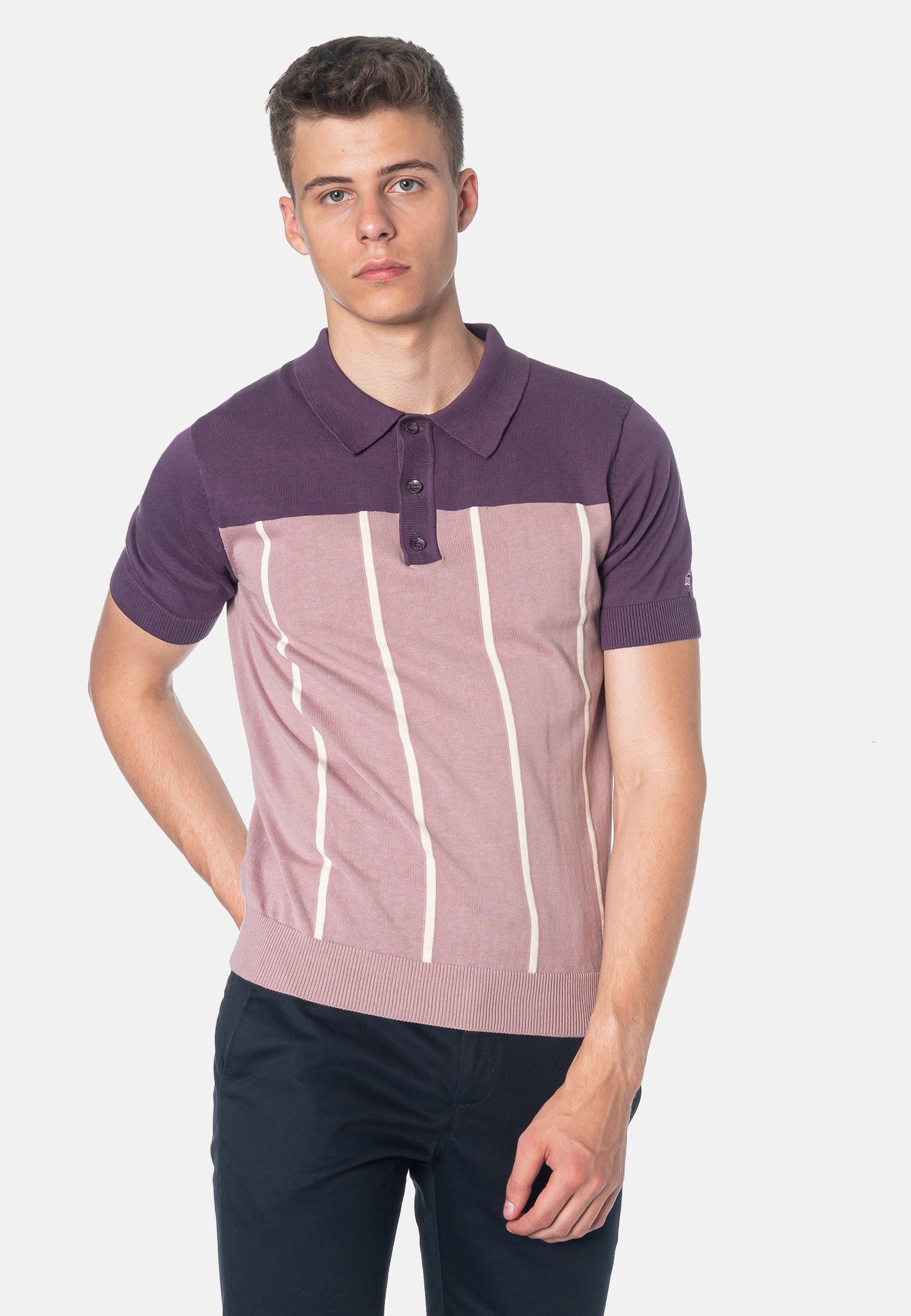 Marble Knitted Two-Tone Polo Shirt - Merc London
