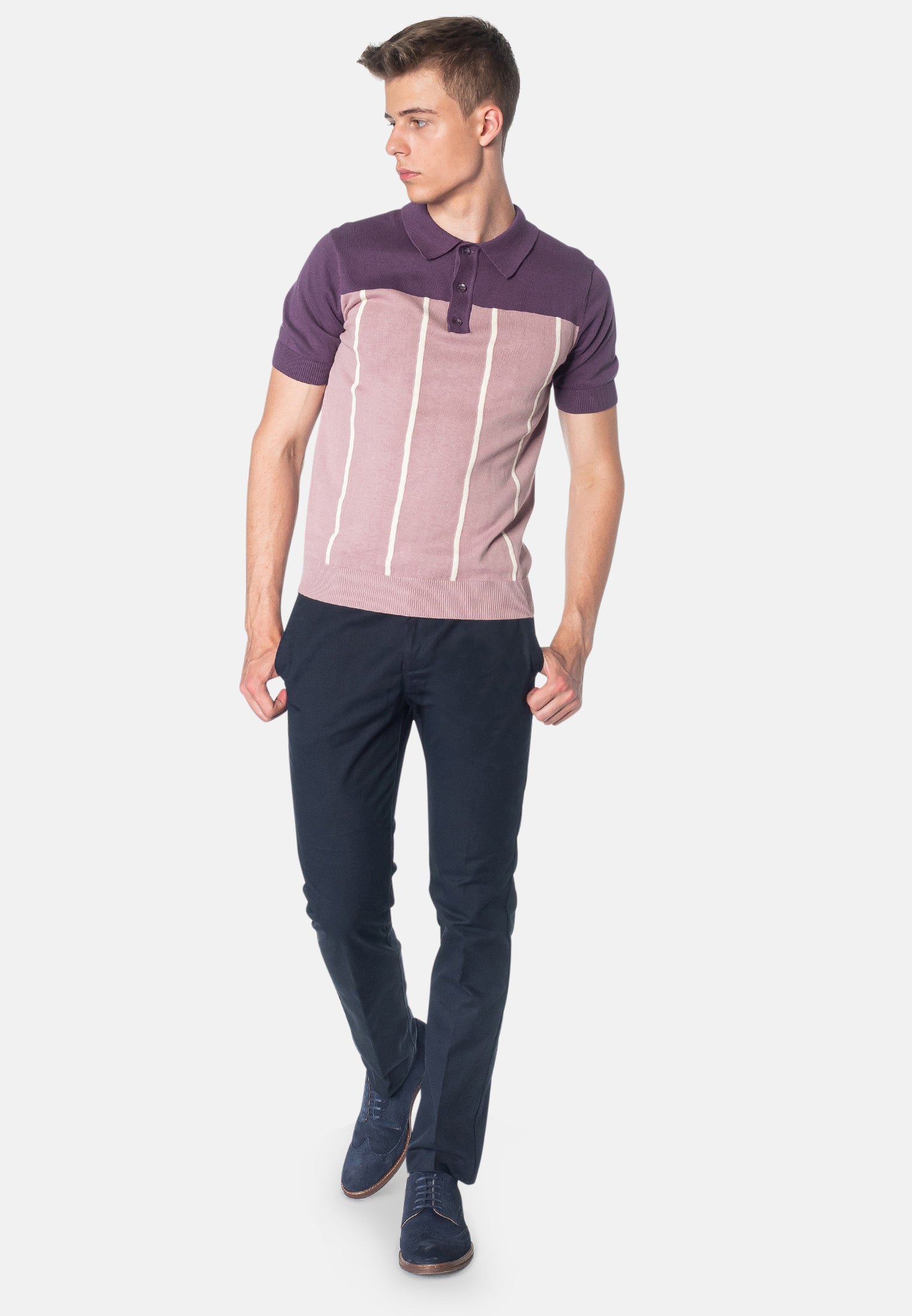 Marble Knitted Two-Tone Polo Shirt - Merc London