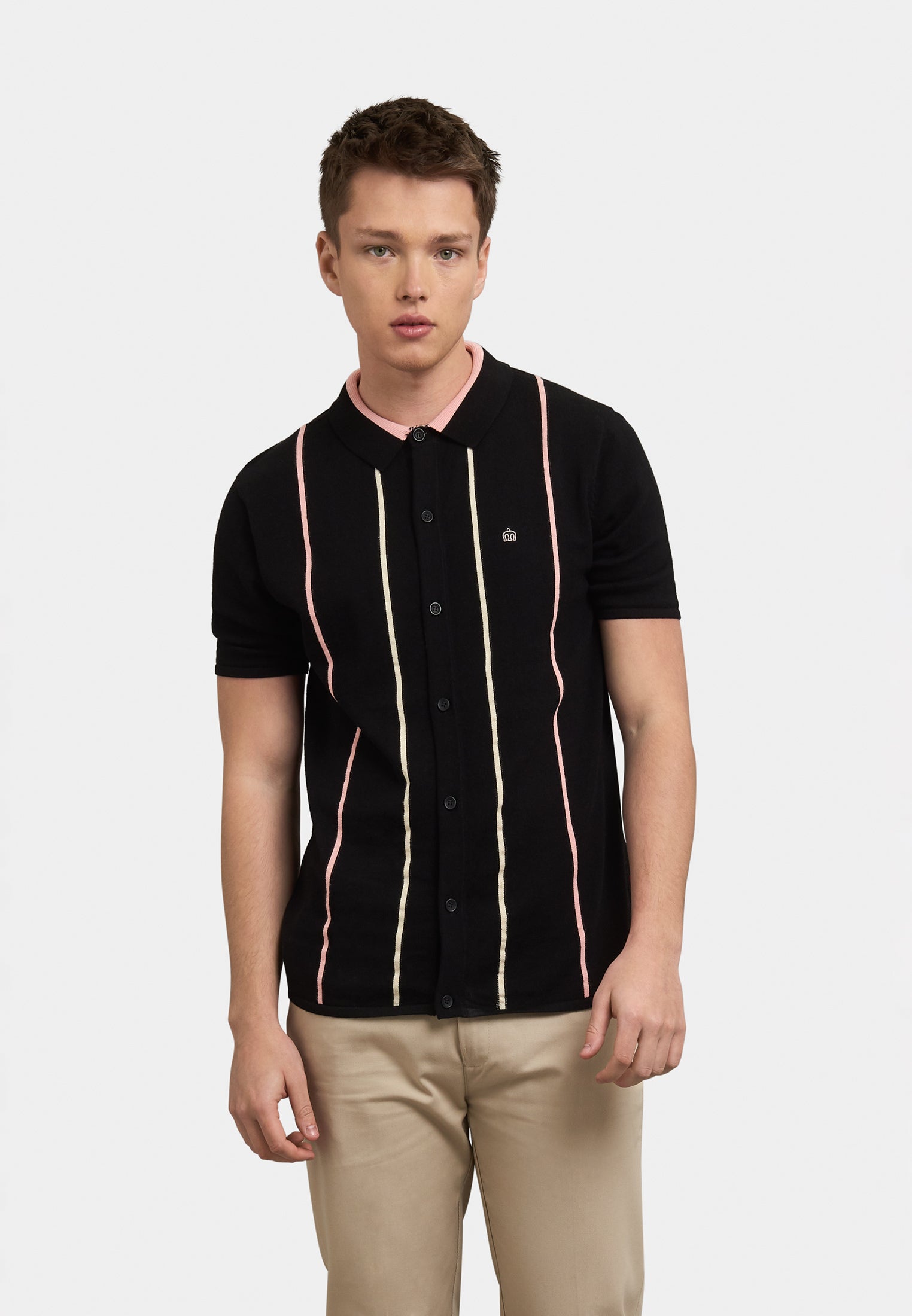 Eden Stripes Knitted Polo Shirt Front - Merc London