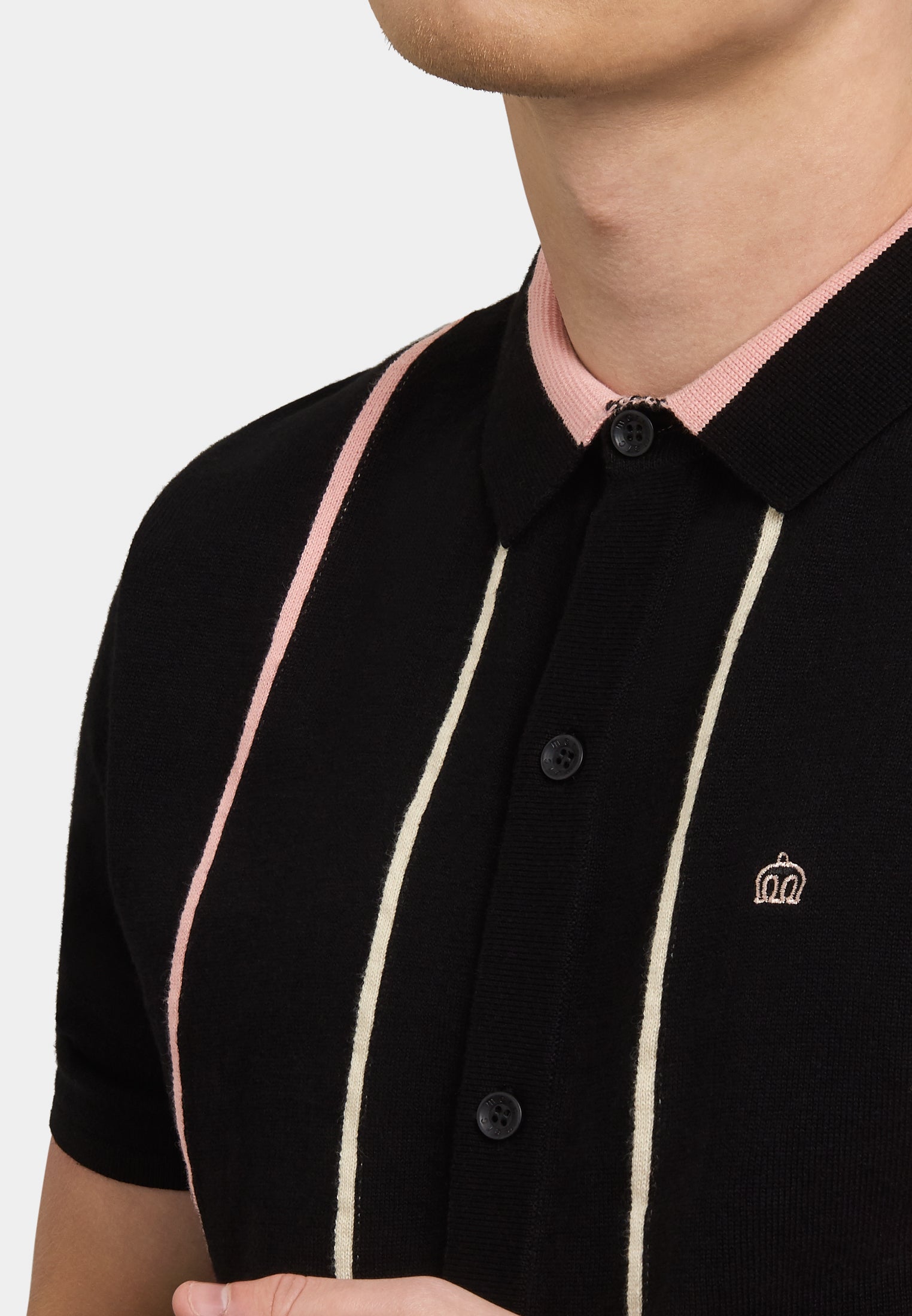 Eden Stripes Knitted Polo Shirt Detail - Merc London