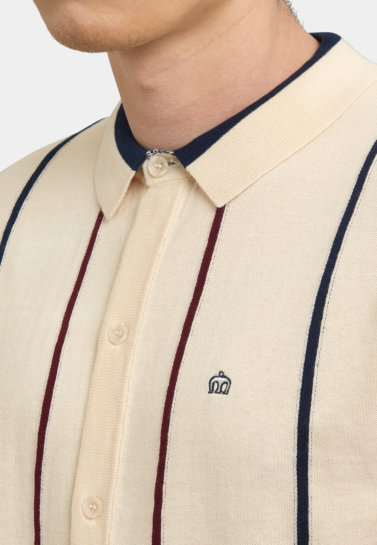 Eden Stripes Knitted Polo Shirt Detail - Merc London