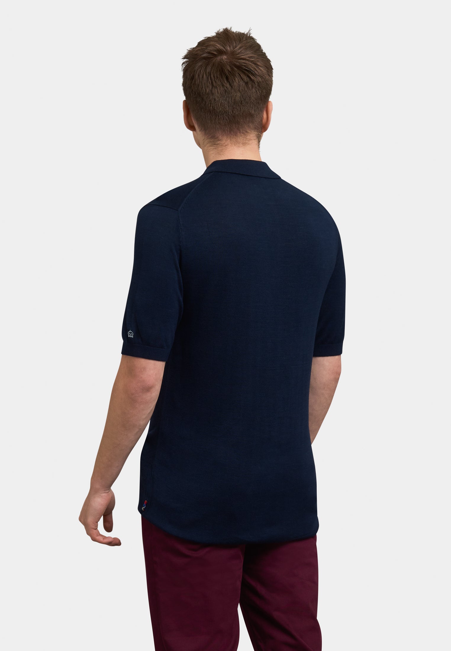 Stokes Argyle Knitted Polo Shirt Back - Merc London