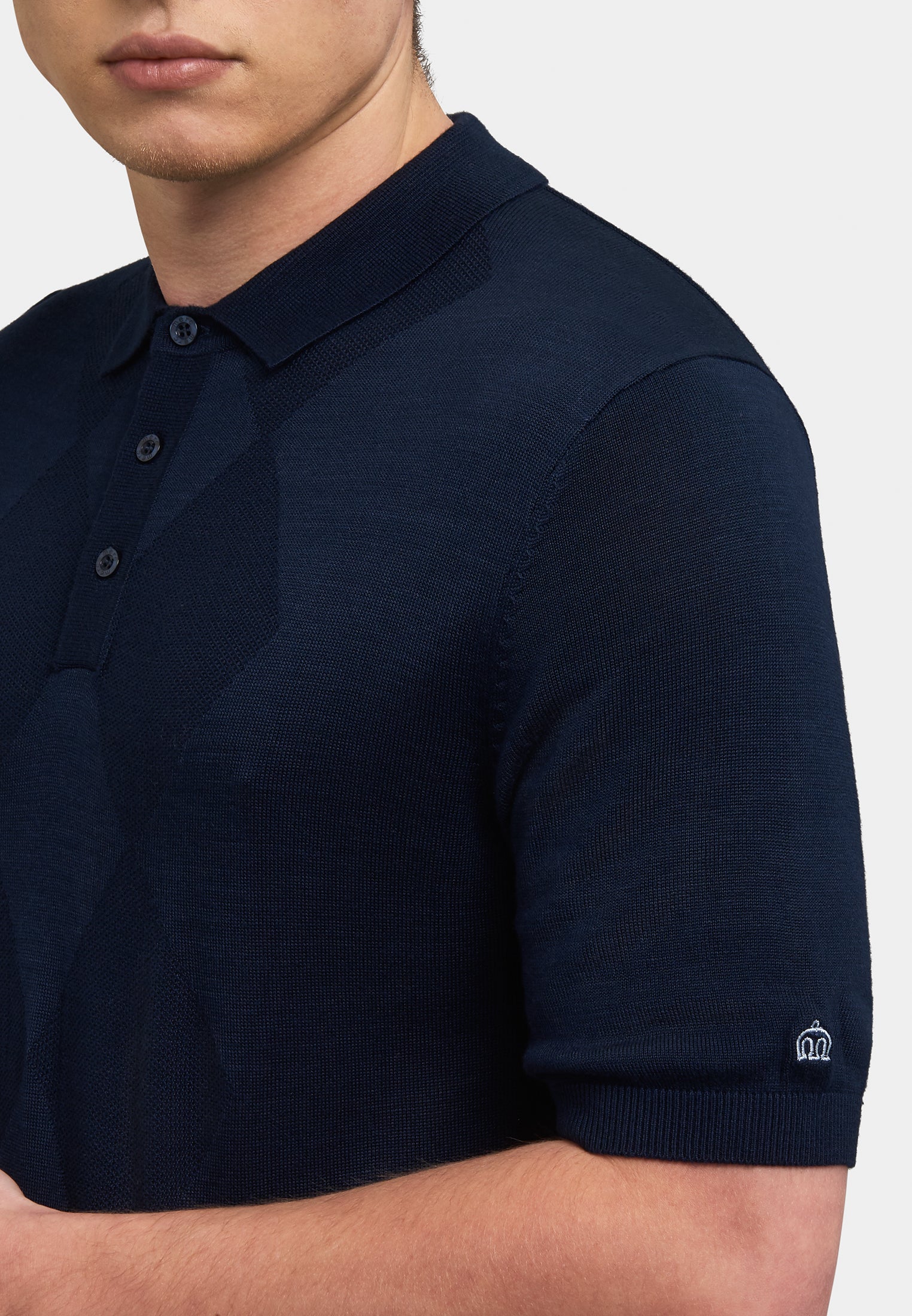 Stokes Argyle Knitted Polo Shirt Detail - Merc London