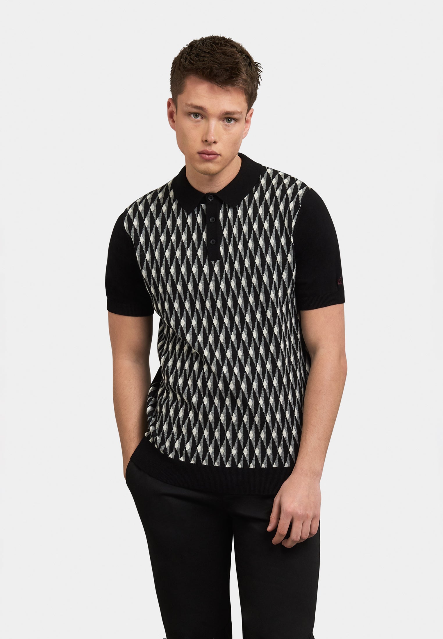 Austin Geo Knitted Polo Shirt Front - Merc London