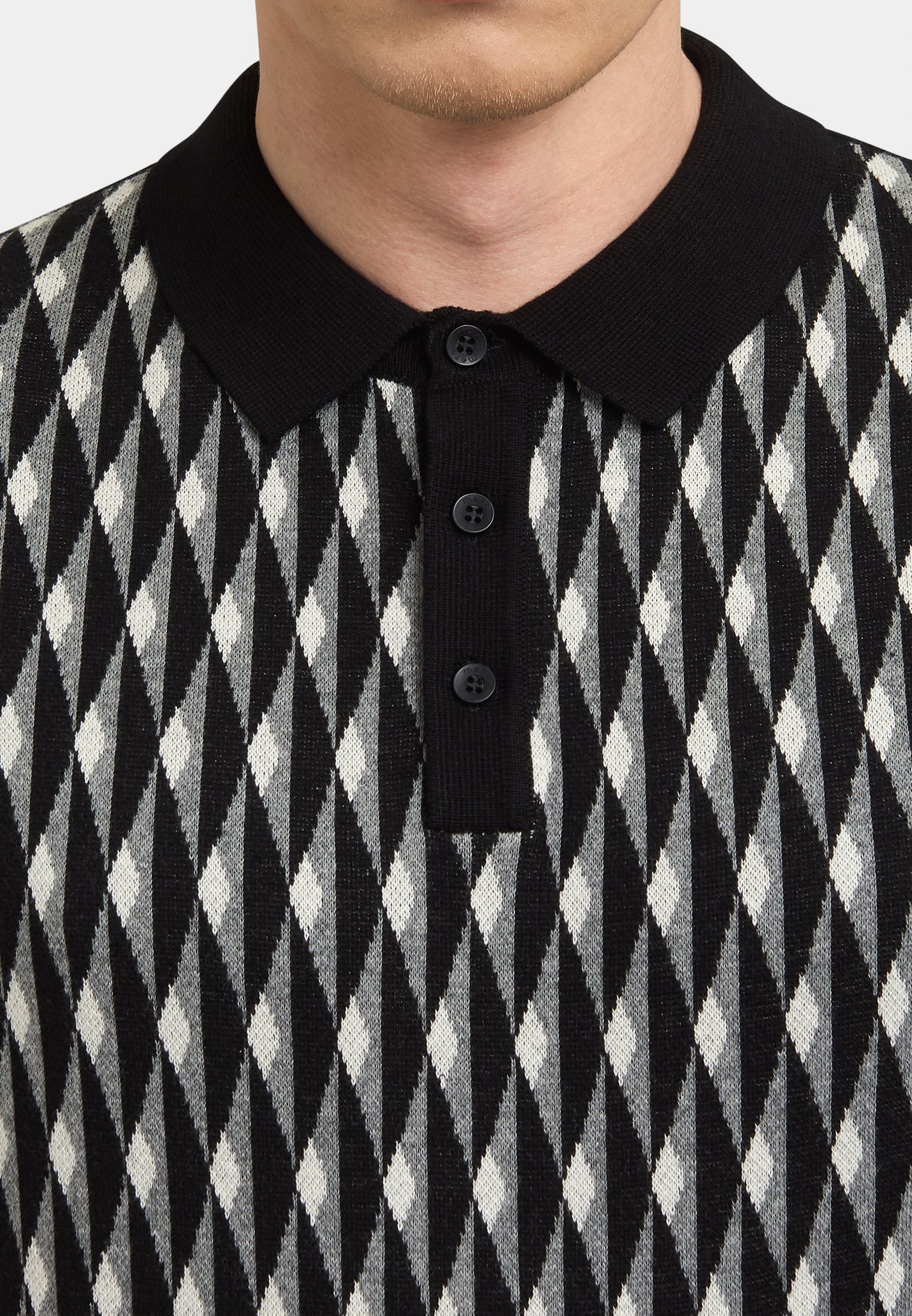 Austin Geo Knitted Polo Shirt Detail - Merc London