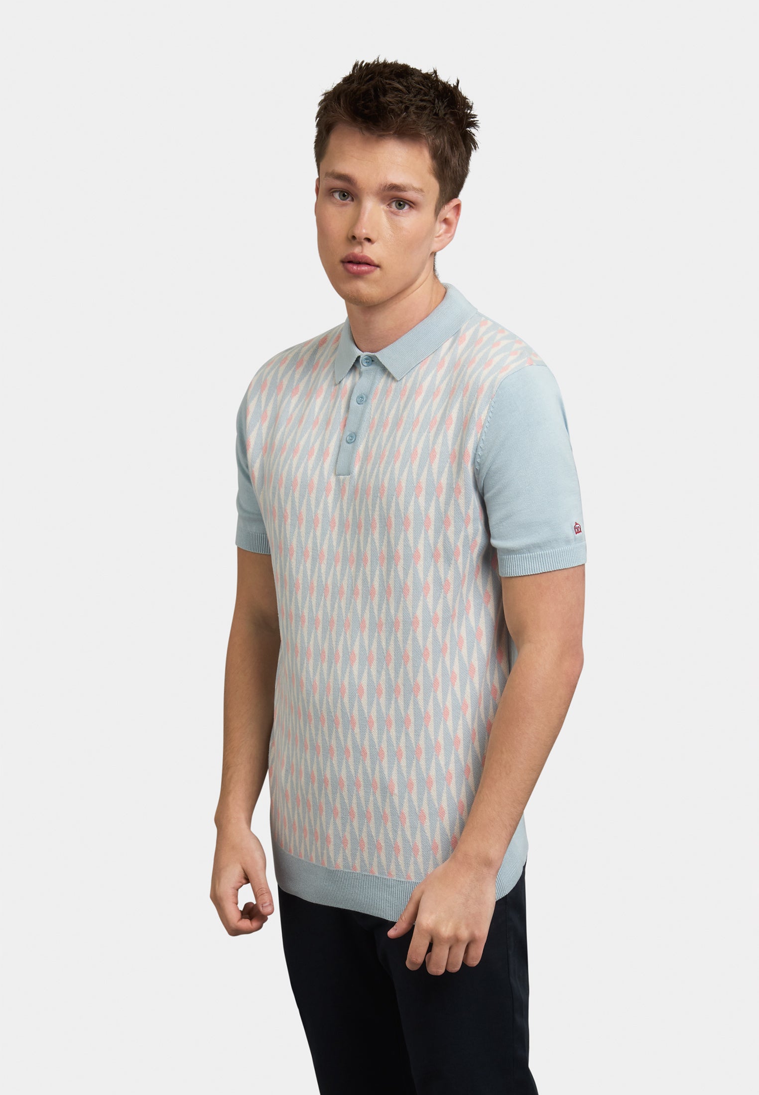 Austin Geo Knitted Polo Shirt Front - Merc London