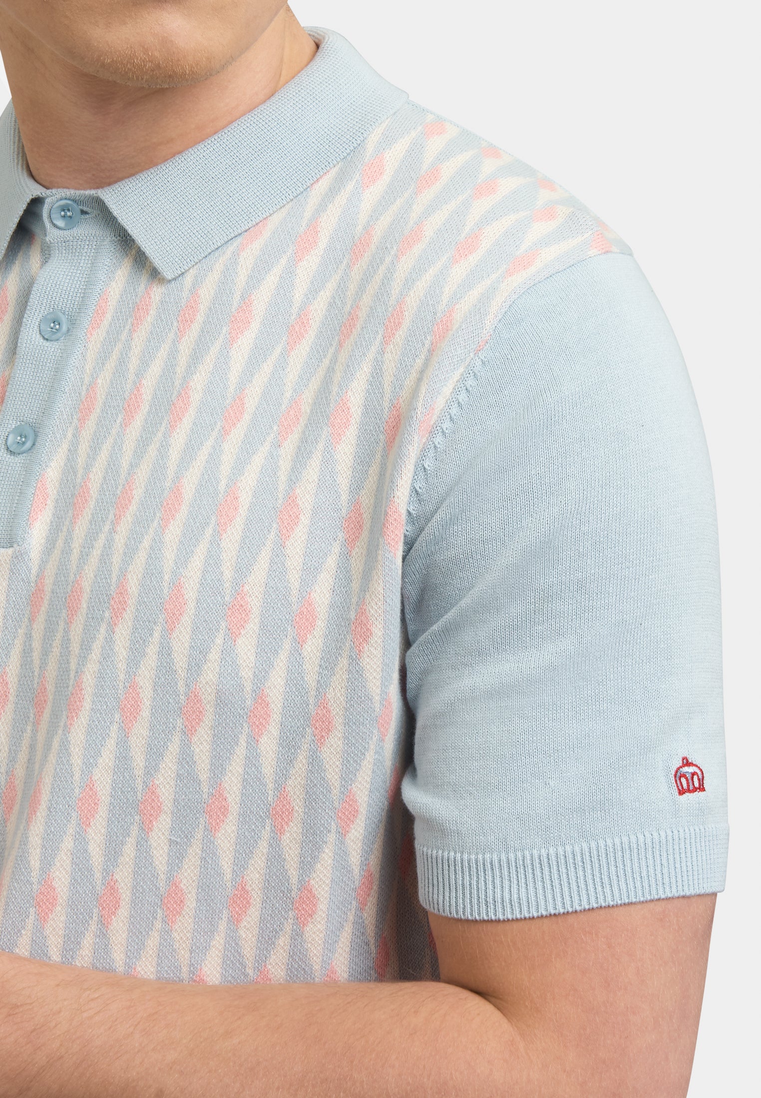 Austin Geo Knitted Polo Shirt Detail - Merc London
