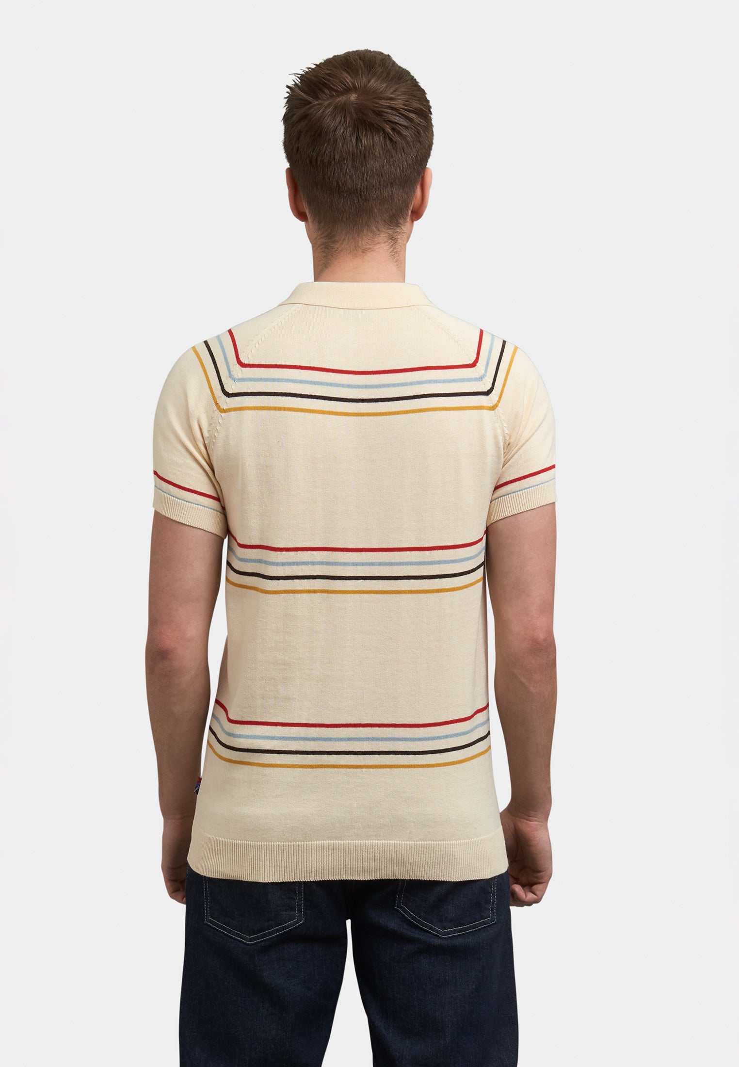 Madison Stripes Knitted Polo Shirt Back - Merc London