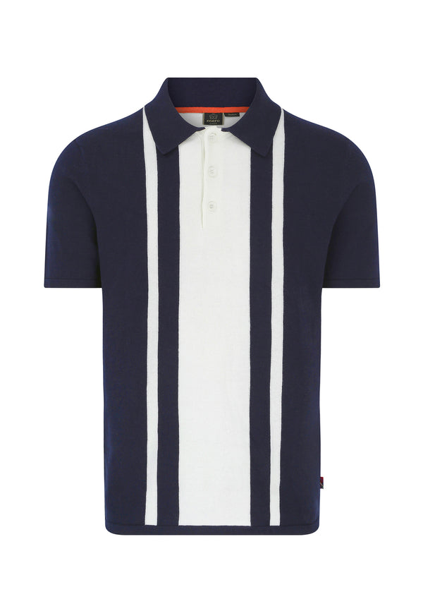 colour_Navy|Ruthin Knitted Polo Shirt with Vertical Stripes