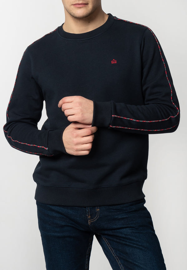 colour_Navy|Norbury Tartan Piping Sweatshirt  - Merc London