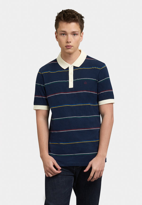 colour_Navy | Bailey Stripes Polo Shirt Front - Merc London