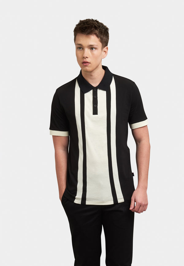 colour_Black | Fry Stripes Polo Shirt Front - Merc London