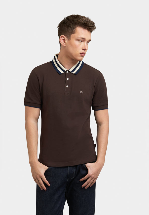 colour_Dark Brown | Folly Plain '67 Polo Shirt Front - Merc London