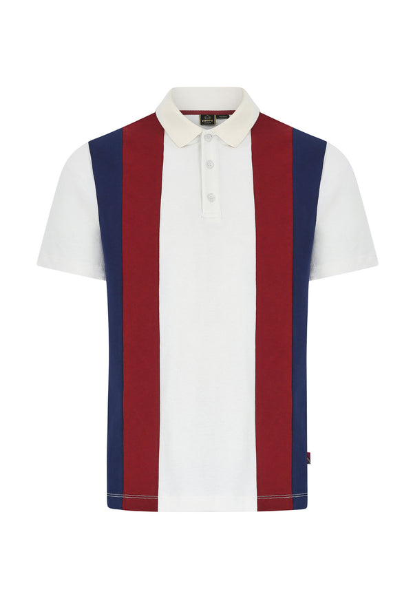 colour_Vanilla|Bidwell Vertical Bold Stripes Mens Polo Shirt in Dark Brown
