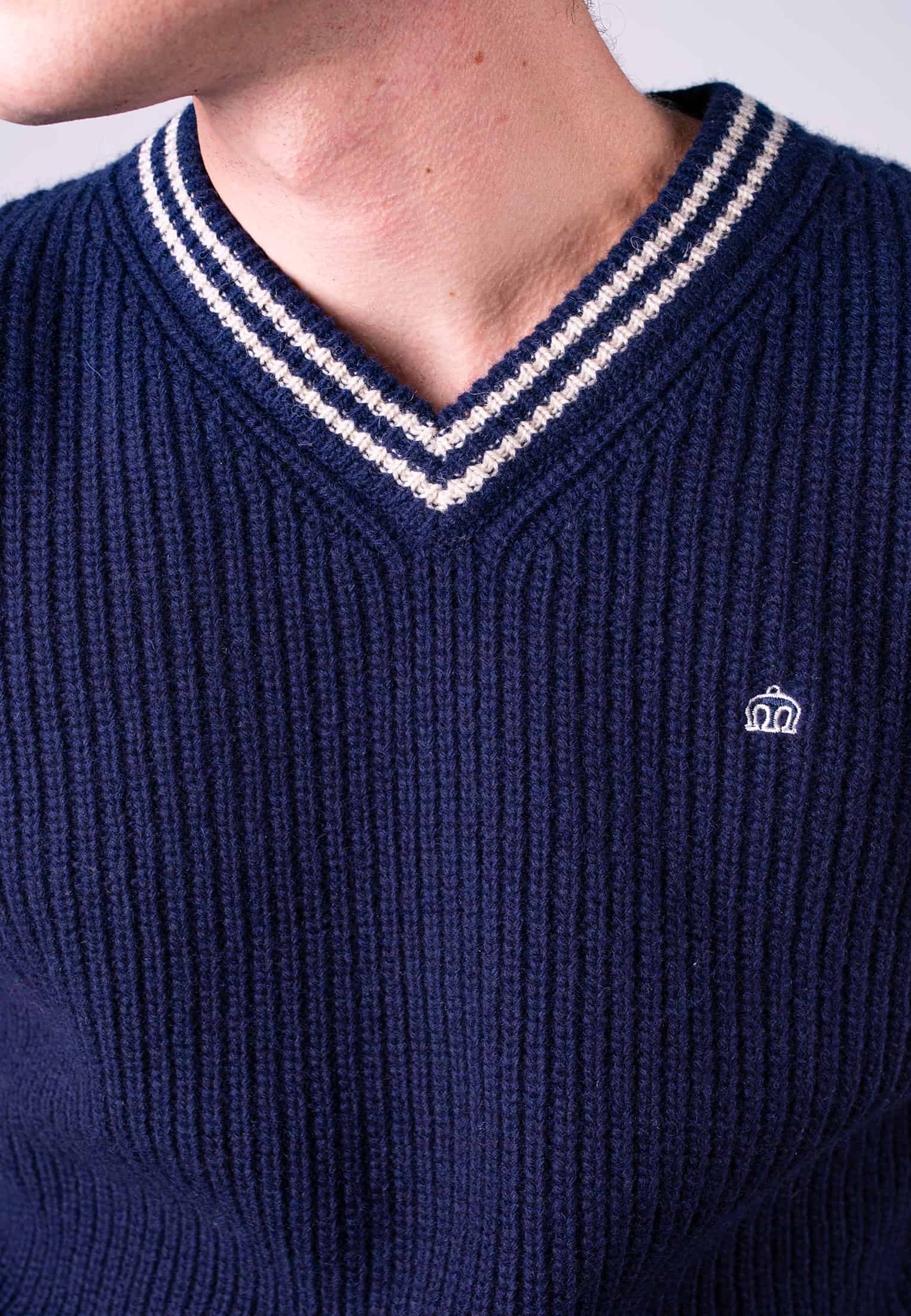 Brecon Rib V-Neck Jumper Neckline - Merc London