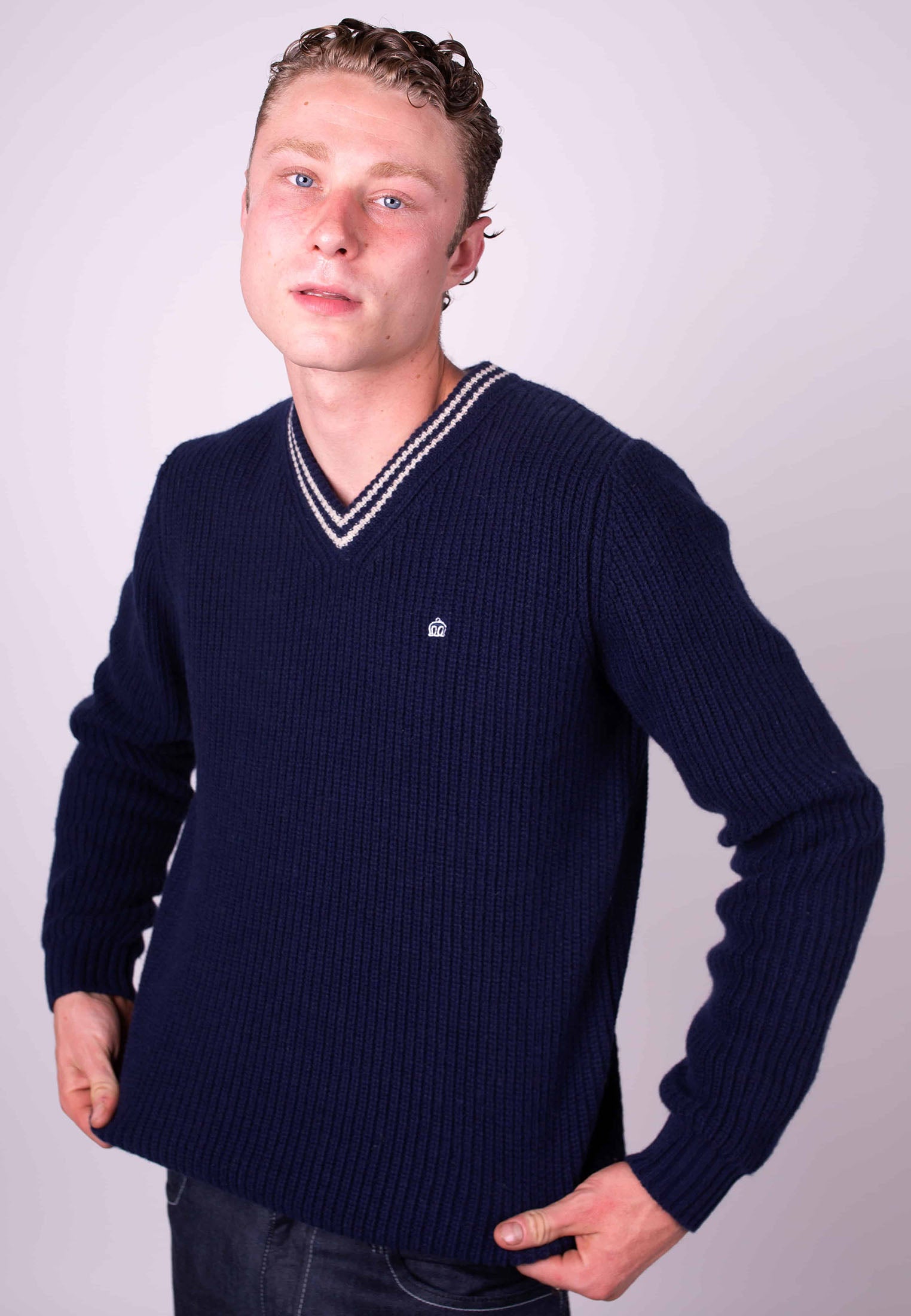 Brecon Rib V-Neck Jumper Font - Merc London