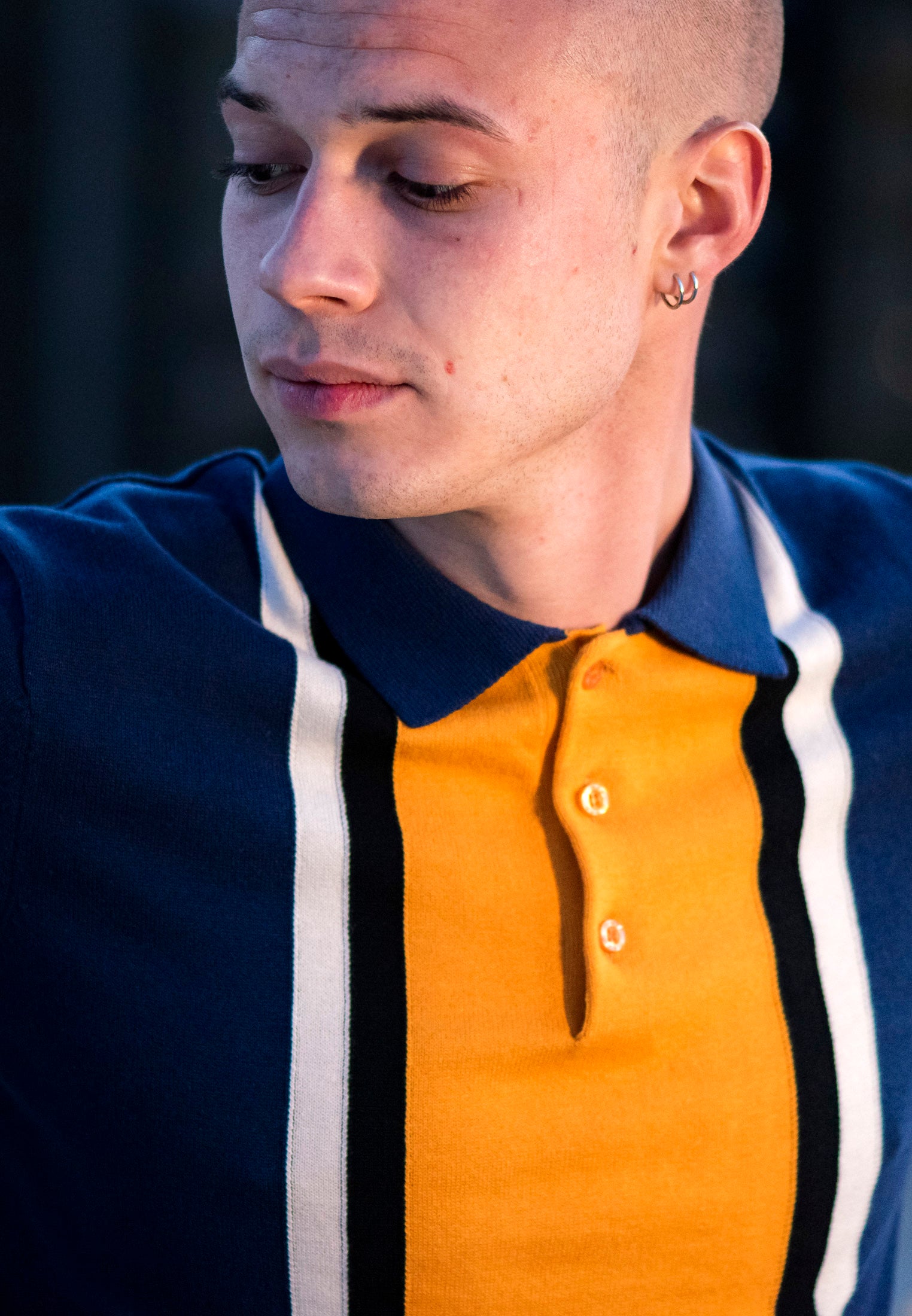 Derrick Vertical Intarsia Stripe Men Knit Polo Shirt