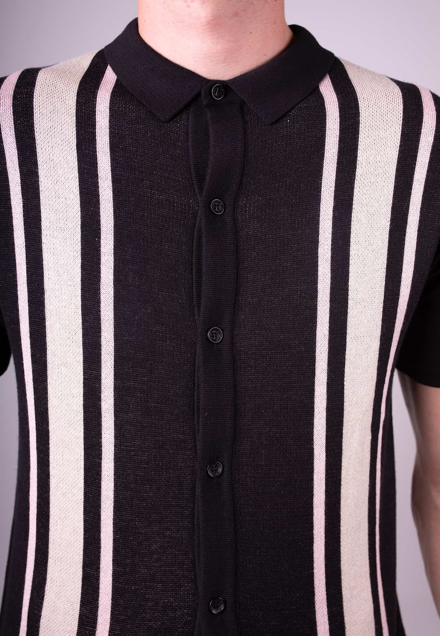 Edenbridge Striped Knitted Polo Shirt Closing - Merc London