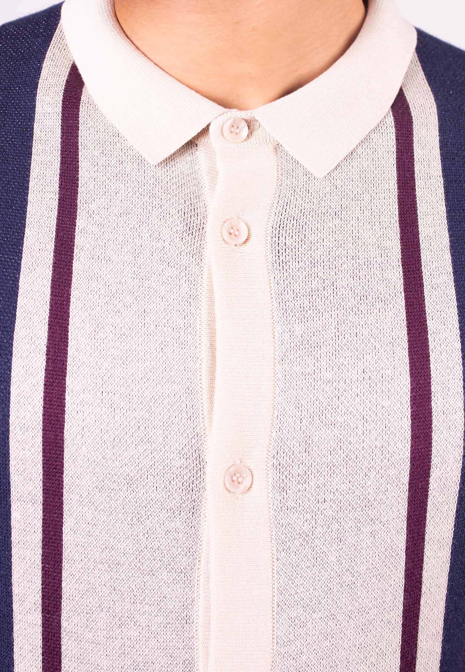 Edenbridge Striped Knitted Polo Shirt Detail  - Merc London