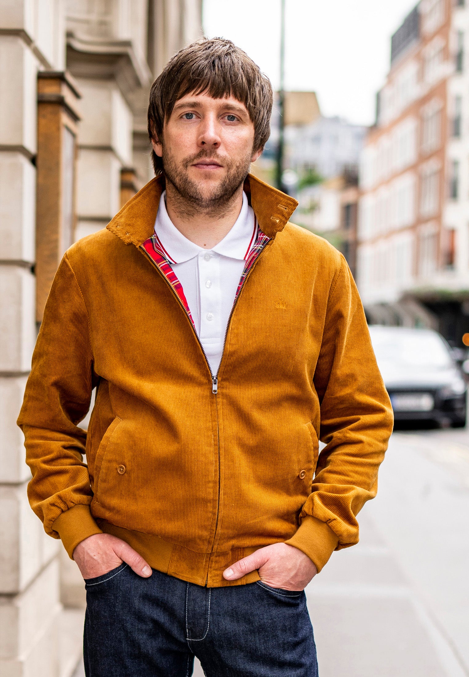 Colour_Tan|Highbury Corduroy Harrington Jacket In Tan Front