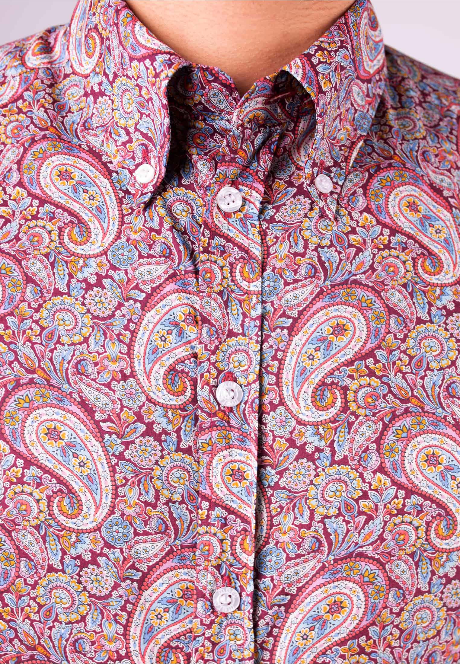 Liberty Fabric Paisley Print Shirt Kingly Burgandy Front