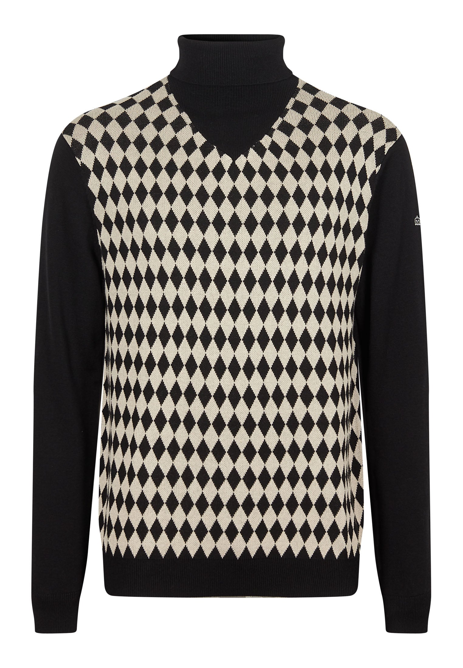 colour_Black|Malvern Argyle Pattern Roll Neck Men's Jumper Ghost