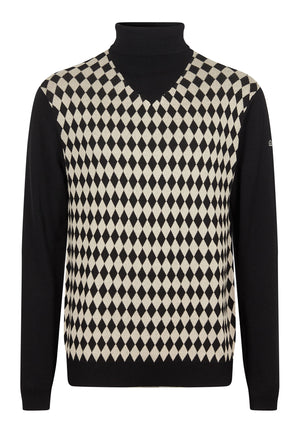 colour_Black|Malvern Argyle Pattern Roll Neck Men's Jumper Ghost