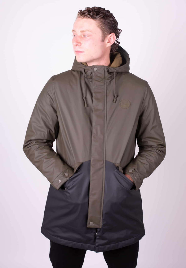 colour_Dark Khaki| Stornoway Seam Sealed Waterpoof Technical Padded Green Parka Front
