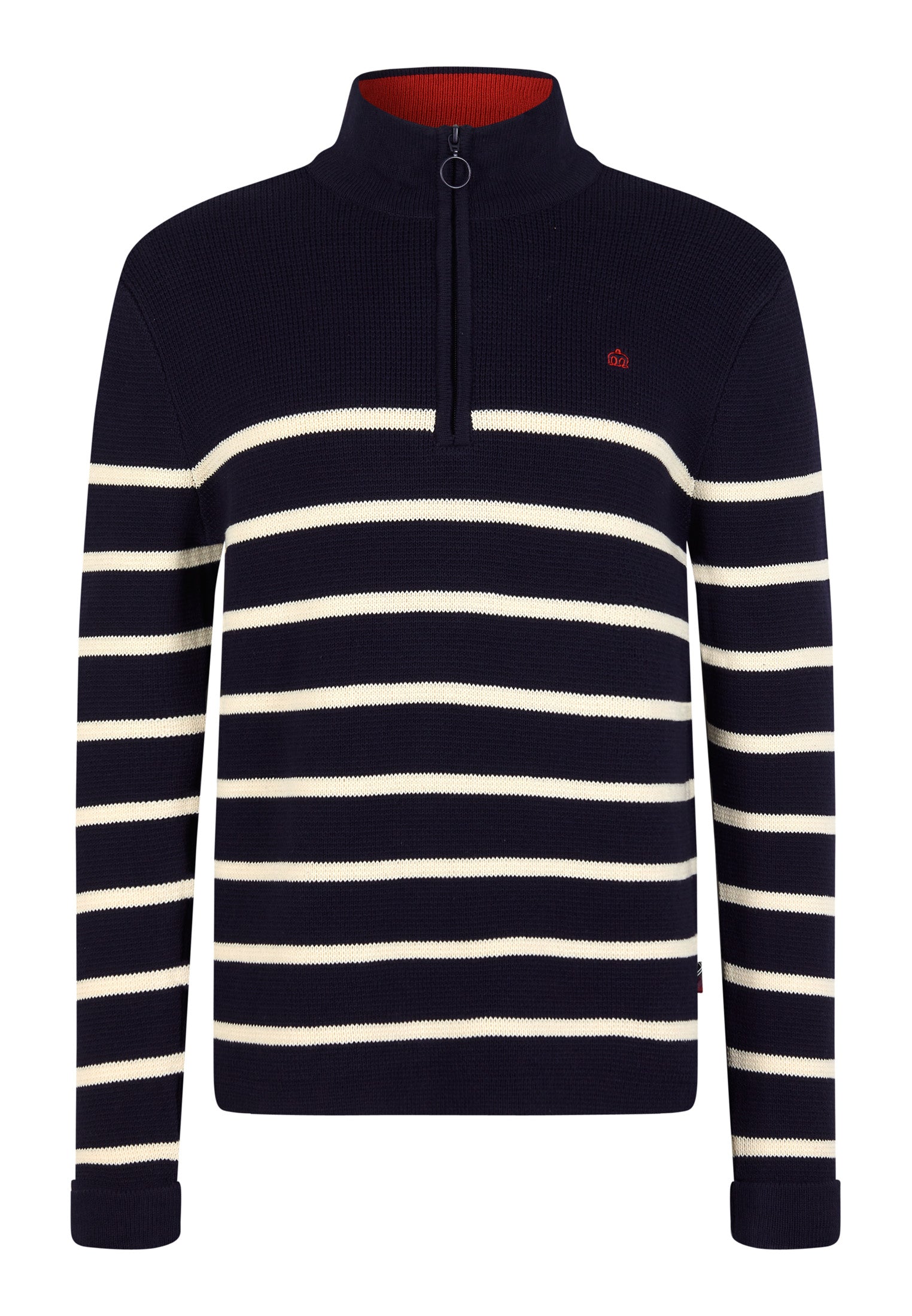 Bushell Breton Stripe Half Zip Jumper In Navy