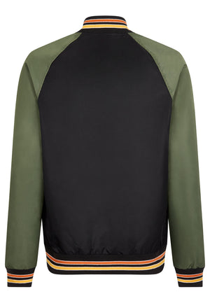 Colour_Black|Gibson Men's Varsity Jacket in Black Back View