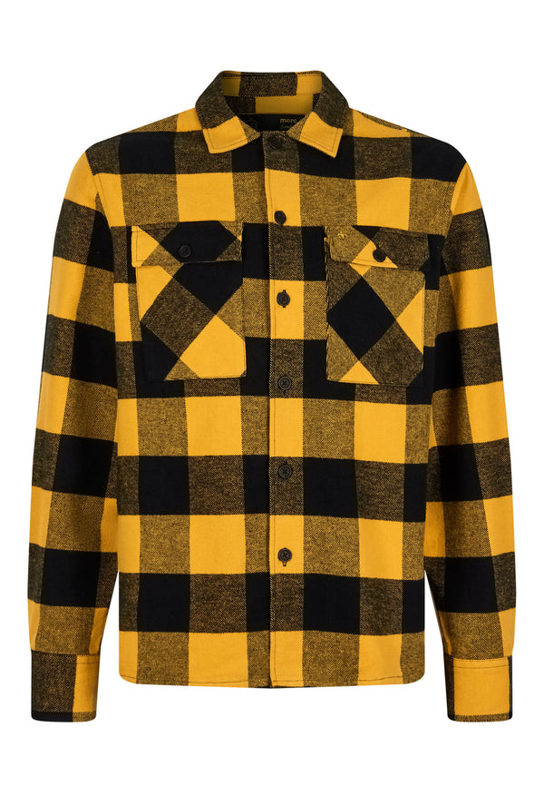 Colour_Mustard|Linden Heavy Weight Flannel Large Check Mens Shirt In Mustard