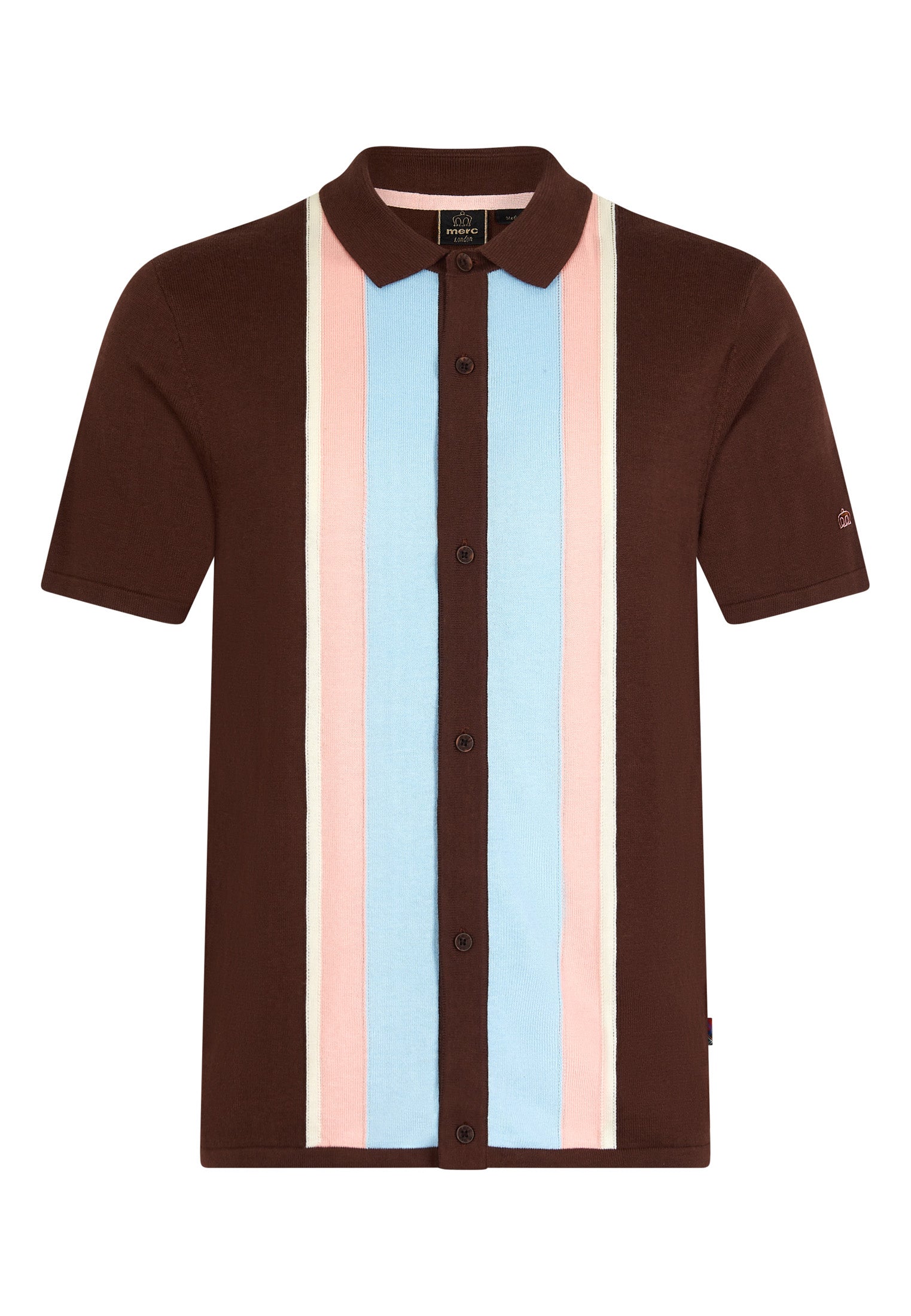 Phelps Vertical Stripes Panel Mens Knitted Polo Shirt In Dark Brown